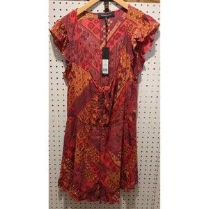 Bcbgmaxazria Shorts Romper Red Brown Size 8 Short Sleeve Pockets Boho